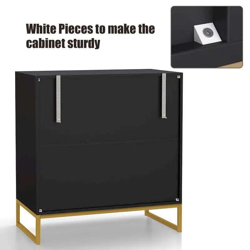 Buffet bahut moderne noir à 2 portes avec table, armoire de rangement de cuisine en rotin avec étagère ouverte - 80 L x 40 P x 81 H cm