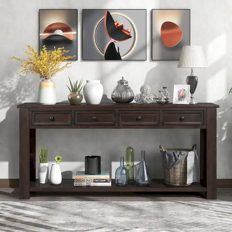 Console avec tiroirs de rangement et étagère inférieure