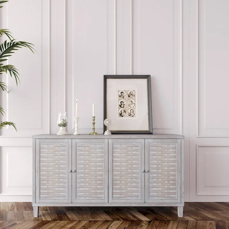 Buffet de ferme en bois naturel avec lavage de 60 po, 4 portes, meuble de rangement d'appoint