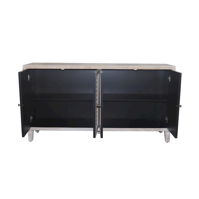 Buffet de ferme en bois naturel avec lavage de 60 po, 4 portes, meuble de rangement d'appoint