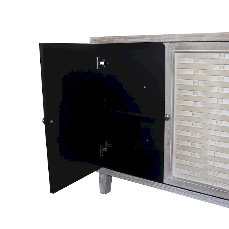 Buffet de ferme en bois naturel avec lavage de 60 po, 4 portes, meuble de rangement d'appoint