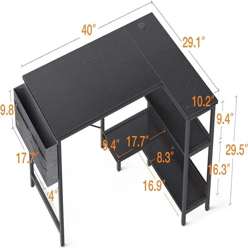 Petit bureau d'ordinateur en L