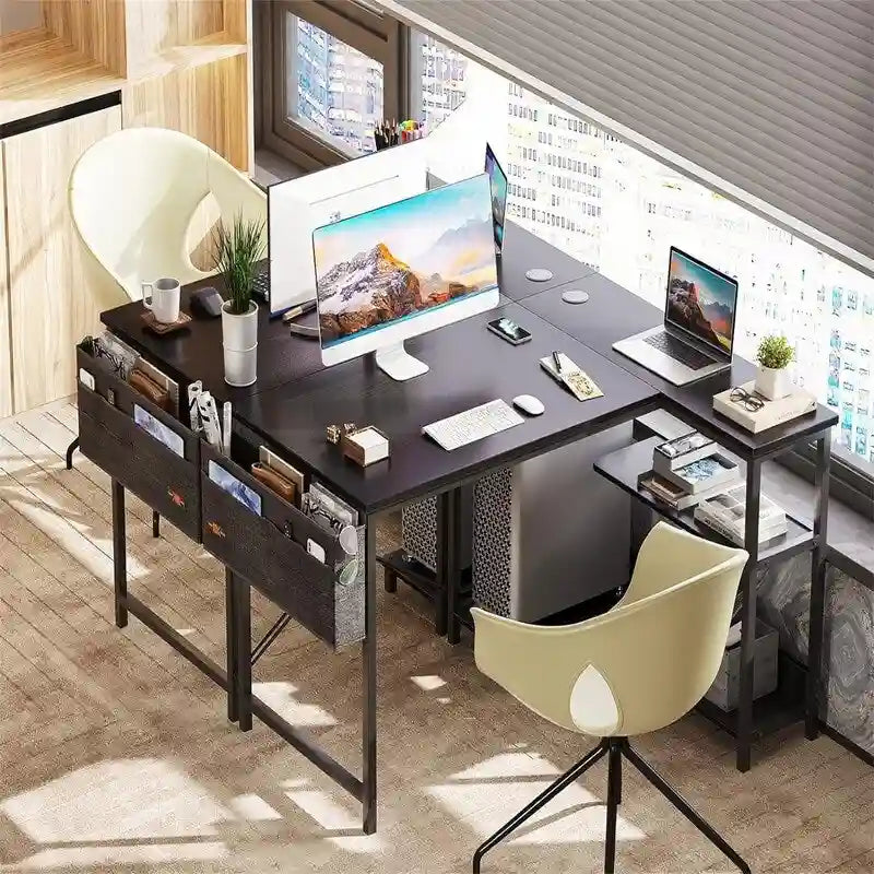 Petit bureau d'ordinateur en L