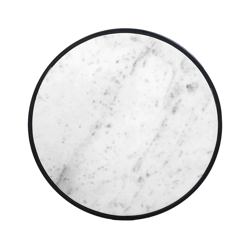 Table d'appoint de 23 pouces, plateau rond en marbre blanc naturel moderne, cadre en fer noir classique