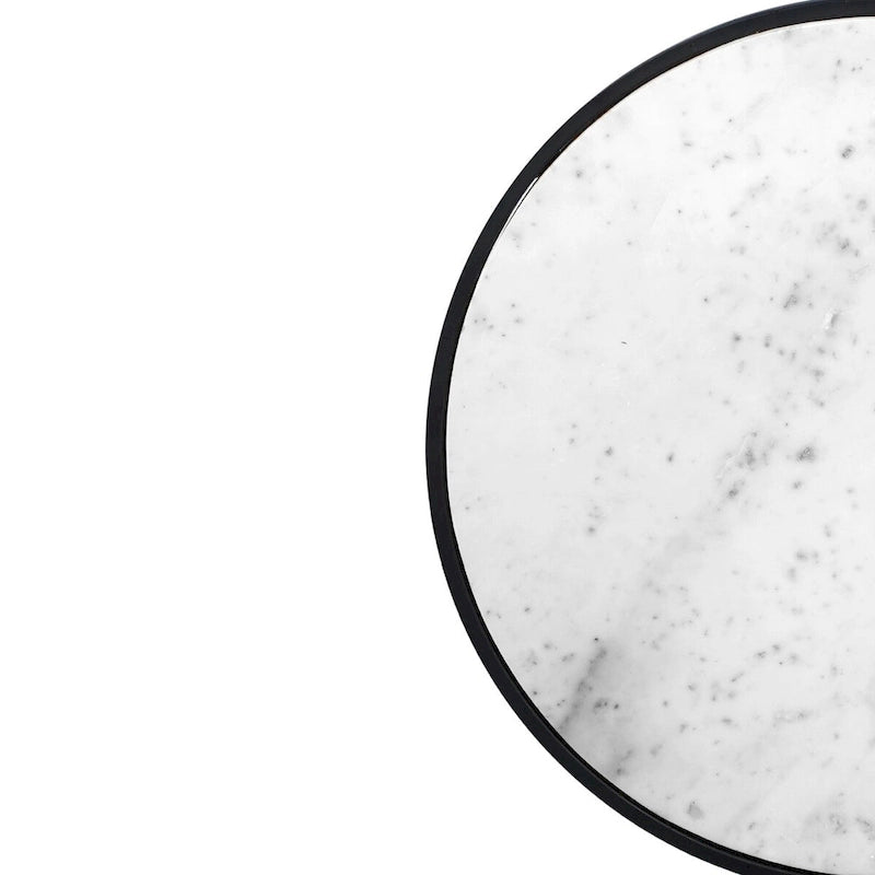 Table d'appoint de 23 pouces, plateau rond en marbre blanc naturel moderne, cadre en fer noir classique