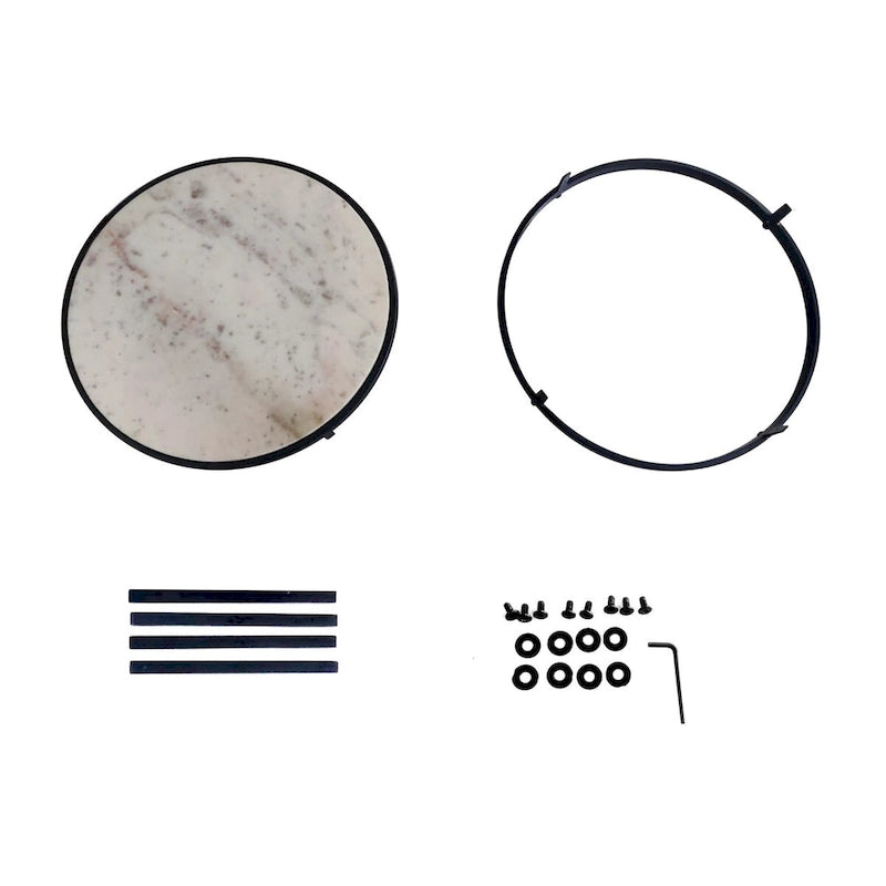 Table d'appoint de 23 pouces, plateau rond en marbre blanc naturel moderne, cadre en fer noir classique