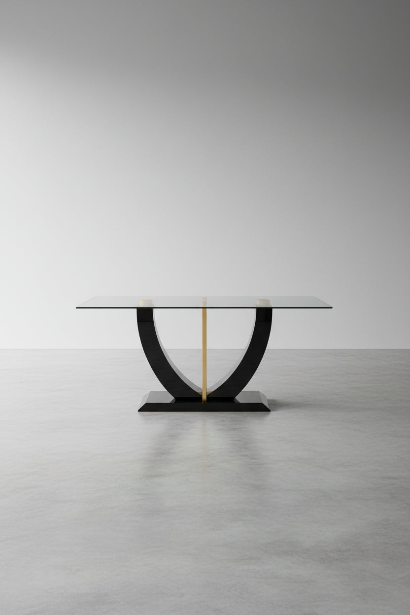 Table basse rectangulaire moderne et élégante avec plateau en verre et base en bois