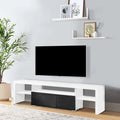 Meuble TV console 75 pouces, 2 tiroirs, blanc laqué
