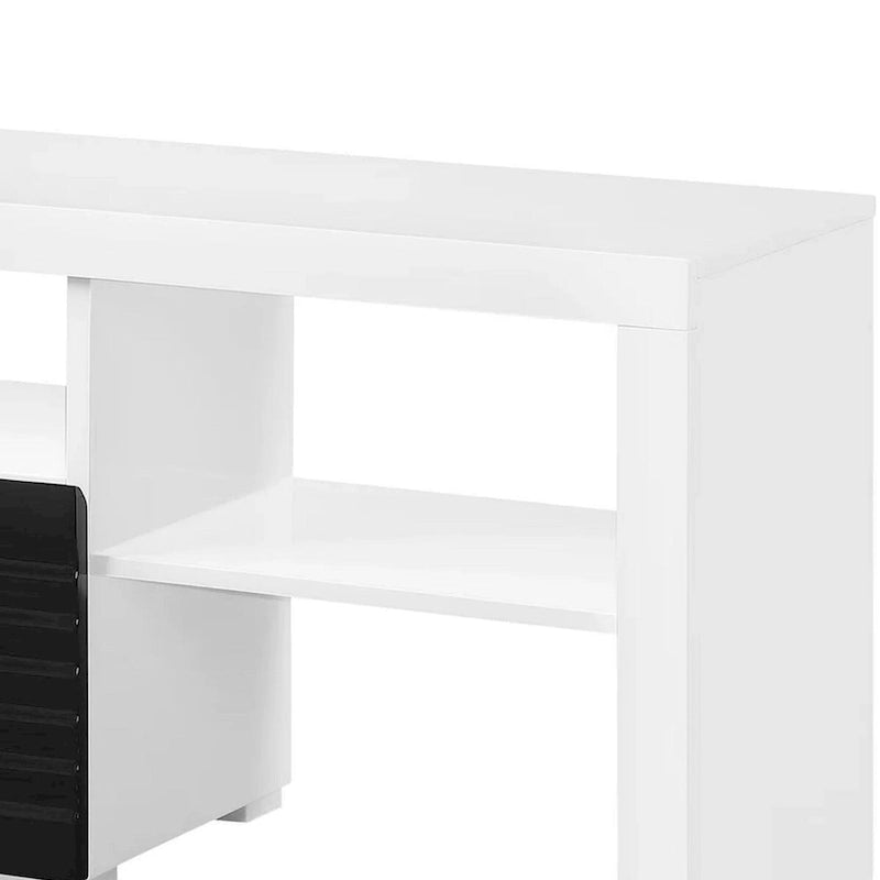 Meuble TV console 75 pouces, 2 tiroirs, blanc laqué
