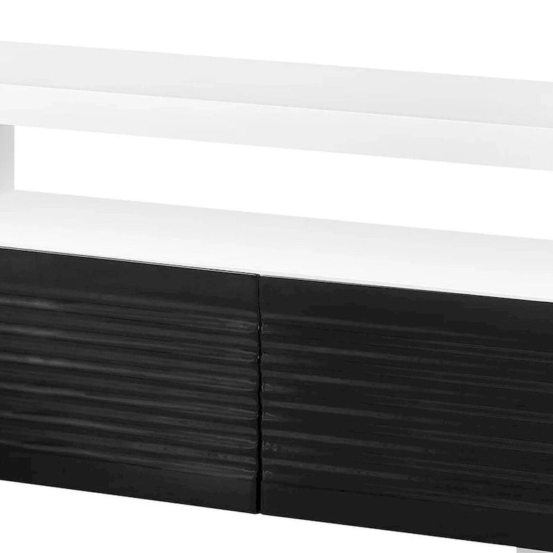 Meuble TV console 75 pouces, 2 tiroirs, blanc laqué