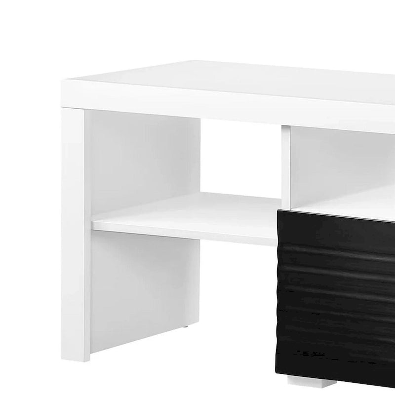 Meuble TV console 75 pouces, 2 tiroirs, blanc laqué