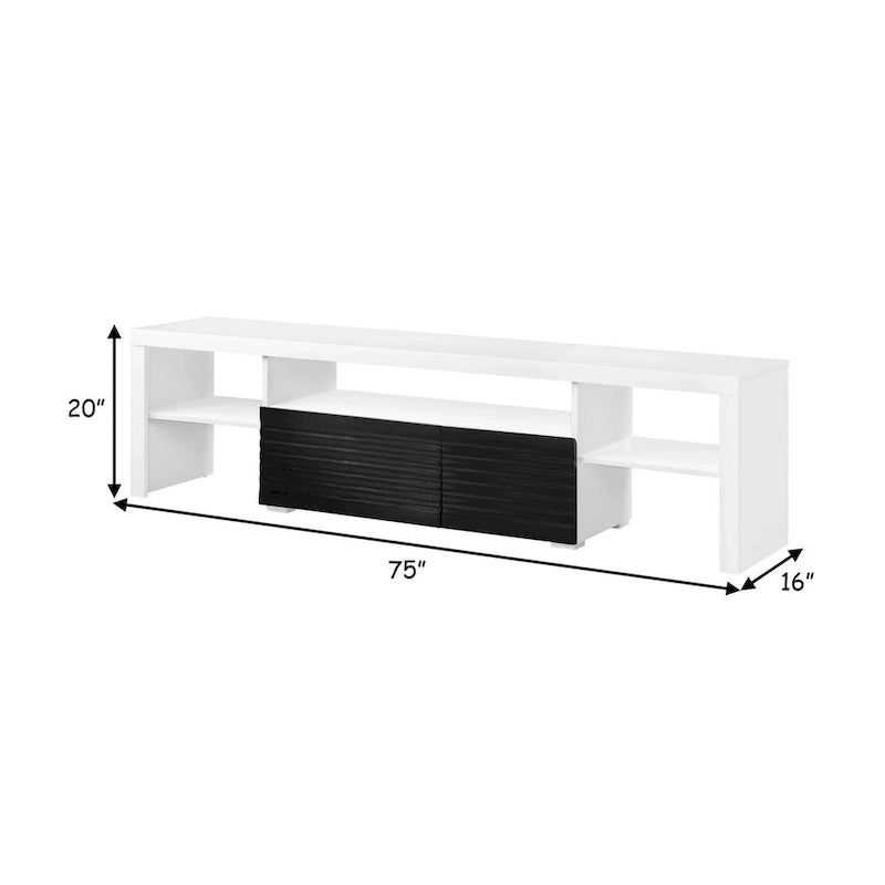Meuble TV console 75 pouces, 2 tiroirs, blanc laqué