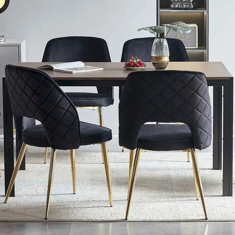 Chaises de salle à manger en velours noir avec pieds en métal et dossier évidé, lot de 4
