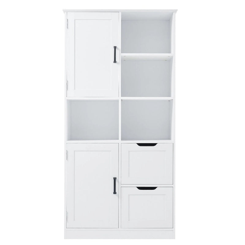 Meuble de salle de bain blanc de 80 cm L x 40 cm P x 157 cm H avec étagères ouvertes et tiroirs