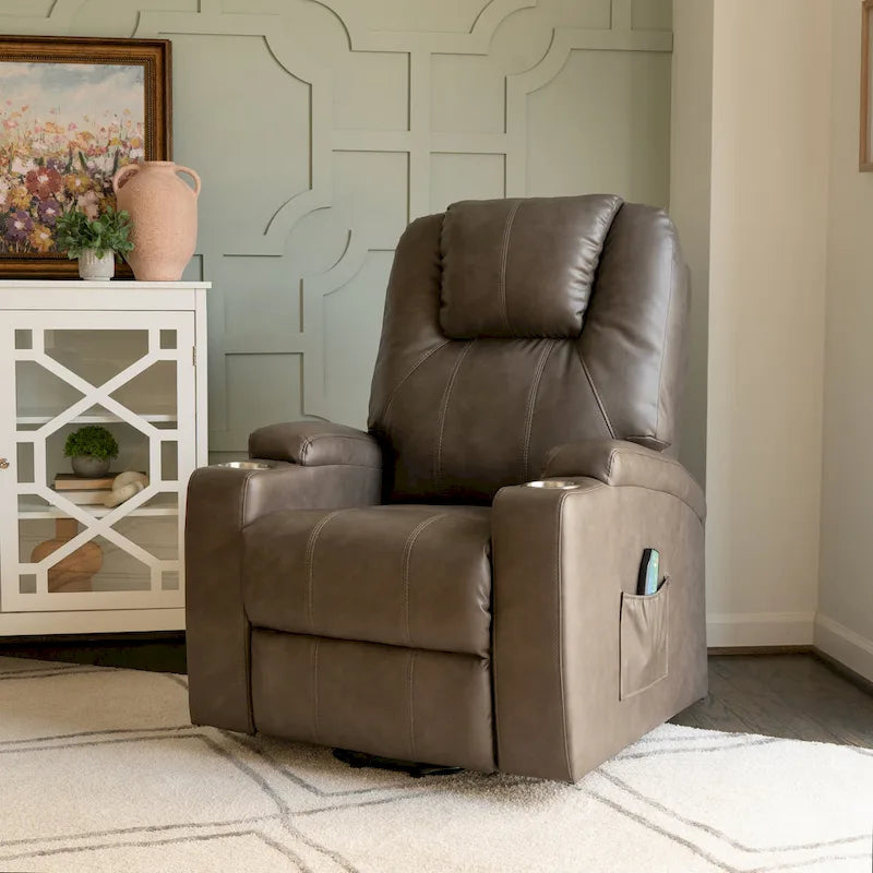 Fauteuil inclinable de massage et de relaxation électrique en similicuir coloris champignon