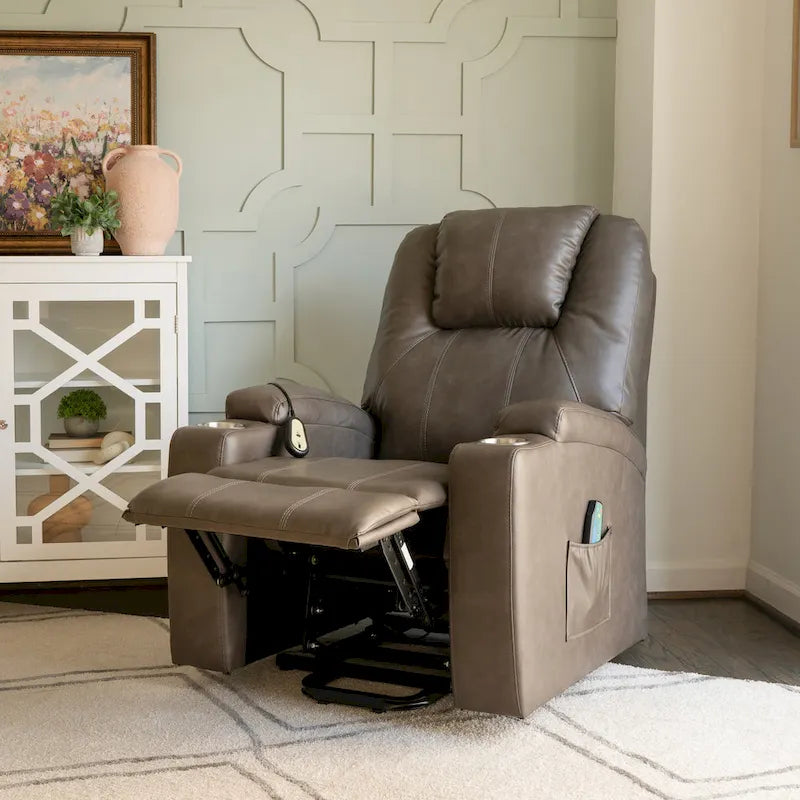 Fauteuil inclinable de massage et de relaxation électrique en similicuir coloris champignon
